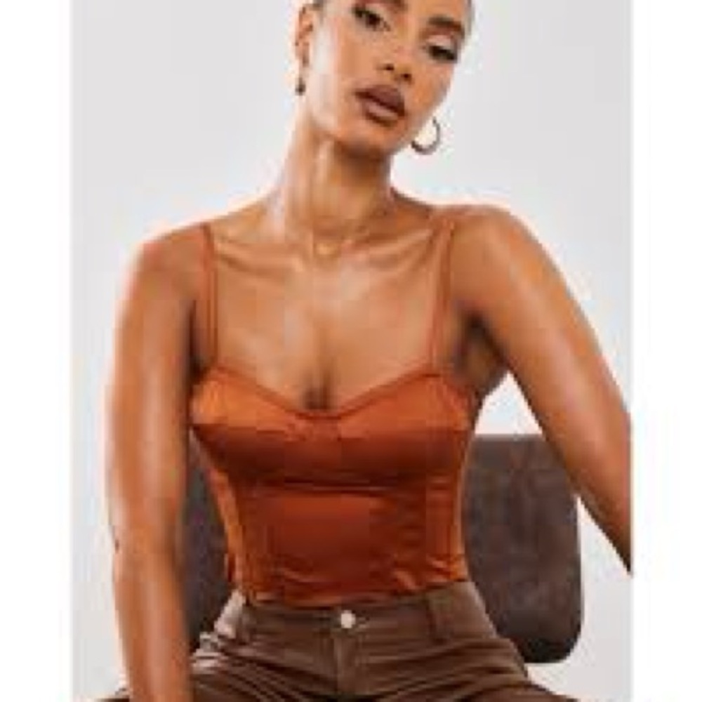 PrettyLittleThing Brown Bustier Camisole Top